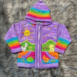 Mexicali Blues Knit Toddler Sweater Hooded Bright Rainbow Color Animal Fun 2T